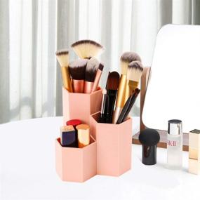 img 3 attached to 💄 Pink Makeup Brush Holder Organizer - 3 Slots Cosmetic Brushes Solution for Desk, Dresser, Countertop