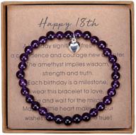 amethyst bead bracelet: perfect 18th birthday gift for girls with sterling silver heart charm, card, and gift box logo