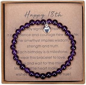 img 4 attached to Amethyst Bead Bracelet: Perfect 18th Birthday Gift for Girls with Sterling Silver Heart Charm, Card, and Gift Box