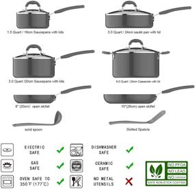 img 3 attached to 🍳 Высококачественный серый неклейкий кухонный набор из керамики - комплект из 12 предметов от Amazon Basics.