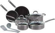 🍳 high-quality grey ceramic non-stick cookware set - 12-piece bundle from amazon basics logo