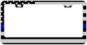 img 4 attached to 🚔 DZGlobal USA Patriotic Aluminum Car License Plate Frame with US American Flag Auto Emblems - Thin Blue Line License Police Plates Frames: Show Support for Law Enforcement Car Tags