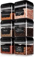 🥫 shazo airtight 6-piece mini container set with spoons, labels & marker - clear plastic food storage containers for spices, herbs, coffee, tea - durable kitchen cabinet pantry organizer логотип