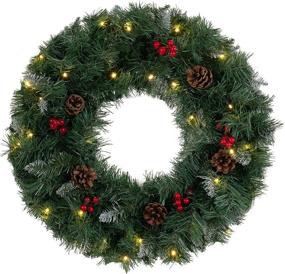 img 4 attached to 🎄 MEETYAMOR 24 Inch Large Flocked Pine Christmas Wreath for Front Door - Battery Operated Prelit Door Decorations with Timer LED Lights - Perfect Winter Ornaments for Home Outdoor Indoor