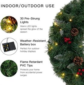 img 2 attached to 🎄 MEETYAMOR 24 Inch Large Flocked Pine Christmas Wreath for Front Door - Battery Operated Prelit Door Decorations with Timer LED Lights - Perfect Winter Ornaments for Home Outdoor Indoor