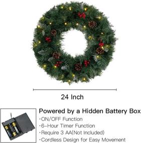 img 1 attached to 🎄 MEETYAMOR 24 Inch Large Flocked Pine Christmas Wreath for Front Door - Battery Operated Prelit Door Decorations with Timer LED Lights - Perfect Winter Ornaments for Home Outdoor Indoor