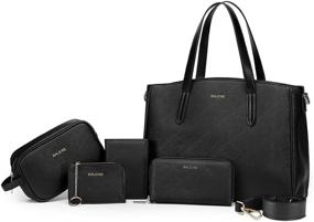 img 4 attached to 5-Piece Handbag Set for Women - BALEINE Includes Shoulder Bags, Small Purse, Wallet, Cosmetic Hand Bag, and Card Holder