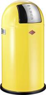 wesco pushboy - german made - push door trash can, durable powder coated steel, large 13.2 gallon / 50l capacity, vibrant lemon yellow color logo