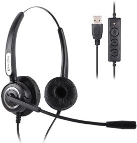 img 4 attached to 🎧 Noise Cancelling Corded Binaural Headset with Mic for Call Centers - VoiceJoy, USB Plug, Computer and Laptop Compatible, Volume Control and Mute Switch