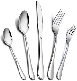 img 4 attached to 60 Piece Stainless Steel Silverware Set for 12 - Smooth Edge Flatware Cutlery Set with Dinner Forks, Knives, Spoons - Mirror Polished, Dishwasher Safe