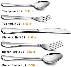 img 3 attached to 60 Piece Stainless Steel Silverware Set for 12 - Smooth Edge Flatware Cutlery Set with Dinner Forks, Knives, Spoons - Mirror Polished, Dishwasher Safe