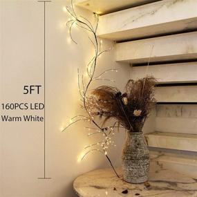 img 1 attached to 🌿 Enhance Your Home Decor with ZHONGXIN Lighted Willow Vine: 5FT 160 Warm White LED Twig Garland with Timer &amp; Dimmer Remote Control – Perfect for Walls, Fireplace, Bedroom, Living Room Decoration
