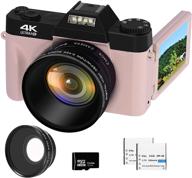 📷 vjianger 4k digital video camera for youtube: 48mp autofocus vlogging camera recorder with 3.0" flip screen, 16x digital zoom, 32gb sd card & 2 batteries (pink) logo
