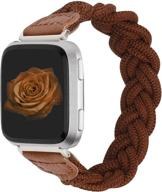 🌸 wearlizer cute elastic braided wristband strap for women - compatible with fitbit versa 2/versa/versa lite - stylish stretchy loop bracelet accessories for fitbit versa 2 smart watch (brown, xs) logo