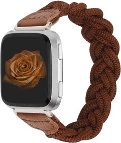 img 4 attached to 🌸 Wearlizer Cute Elastic Braided Wristband Strap for Women - Compatible with Fitbit Versa 2/Versa/Versa Lite - Stylish Stretchy Loop Bracelet Accessories for Fitbit Versa 2 Smart Watch (Brown, XS)