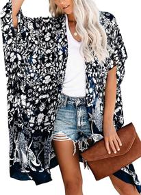 img 4 attached to 👙 ROSKIKI Womens Floral Kimono Cardigan: Stylish Cover Ups for Women in Swimsuits