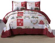 marcielo 3 piece christmas quilt set: rustic lodge deer theme, lightweight bedspread coverlet in queen size logo