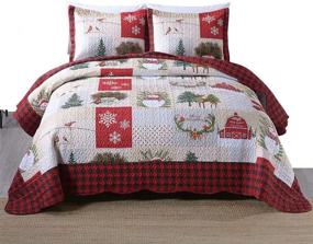 img 4 attached to MarCielo 3 Piece Christmas Quilt Set: Rustic Lodge Deer Theme, Lightweight Bedspread Coverlet in Queen Size