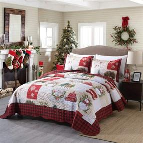 img 3 attached to MarCielo 3 Piece Christmas Quilt Set: Rustic Lodge Deer Theme, Lightweight Bedspread Coverlet in Queen Size