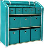 🏠 homefort multi-bin storage shelf with 11 drawers - linen organizer closet cabinet in turquoise, 31"w x 12"d x 32"h - foldable fabric bins with zipper cover and sturdy metal shelf frame logo