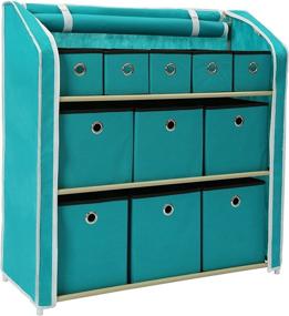 img 4 attached to 🏠 HOMEFORT Multi-Bin Storage Shelf with 11 Drawers - Linen Organizer Closet Cabinet in Turquoise, 31"W x 12"D x 32"H - Foldable Fabric Bins with Zipper Cover and Sturdy Metal Shelf Frame