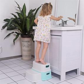 img 1 attached to SKYROKU 2 Step Stool for Kids - Toddler Stool for Potty Training, Bathroom, Kitchen - Dual Height & Wide Two Step - Soft Anti-Slip Grips for Safety - 1PACK Mint