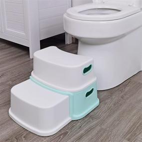 img 4 attached to SKYROKU 2 Step Stool for Kids - Toddler Stool for Potty Training, Bathroom, Kitchen - Dual Height & Wide Two Step - Soft Anti-Slip Grips for Safety - 1PACK Mint
