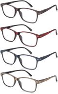 👓 wood pattern reading glasses: stylish square readers for men and women - 4 pack with lightweight frames, spring hinge & cases logo