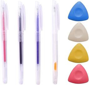 img 4 attached to 🖍️ Yizerel 4 Pieces Heat Erasable Fabric Marking Pens with 4 Tailors Chalks - 4 Colors Heat Erasable Pens with Triangle Fabric Chalk for Sewing and Dressmaking (Pack of 8)