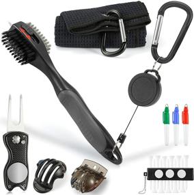 img 4 attached to Sprookber Golf Accessories Set - Complete Cleaning Kit with Retractable Club Brush, Microfiber Waffle Pattern Towel, Divot Repair Tool, Ball Marker - Perfect Golf Accessories for Men