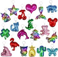 20 reversible mermaid sequin keychains - glitter flip sequin key chains in animal shapes, ideal for kids parties, events, birthdays, christmas; assorted styles logo