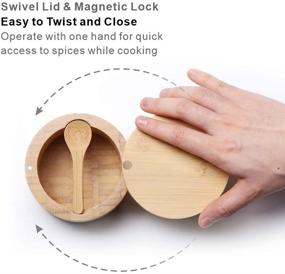 img 1 attached to 🍽️ KITCHENDAO Bamboo Seasonings Box with Integrated Spoon, Dust-Proof Salt Box, Kitchen Salt Pepper Spice Cellars Storage Container with Magnetic Swivel Lid-6oz