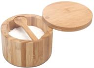 🍽️ kitchendao bamboo seasonings box with integrated spoon, dust-proof salt box, kitchen salt pepper spice cellars storage container with magnetic swivel lid-6oz logo