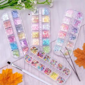 img 1 attached to 🌟 Duufin 10 Boxes Nail Sequins: Colorful Nail Art Glitter Confetti, Holographic Shining Nail Flakes, 3D Laser Thin Star and Heart Glitter Sequin for Nail Art Decoration. Includes 1 Pc Tweezers and a Nail Brush Pen.