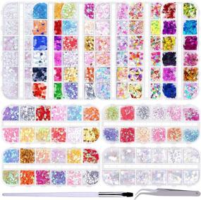 img 4 attached to 🌟 Duufin 10 Boxes Nail Sequins: Colorful Nail Art Glitter Confetti, Holographic Shining Nail Flakes, 3D Laser Thin Star and Heart Glitter Sequin for Nail Art Decoration. Includes 1 Pc Tweezers and a Nail Brush Pen.
