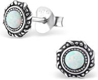 💙 vintage antique style small round blue synthetic opal 925 sterling silver post stud earrings (e23674) for improved seo logo