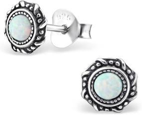 img 1 attached to 💙 Vintage Antique Style Small Round Blue Synthetic Opal 925 Sterling Silver Post Stud Earrings (E23674) for Improved SEO