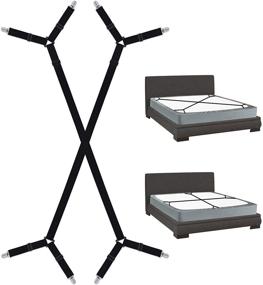 img 4 attached to 🛏️ Adjustable Fitted Bed Sheet Holder Straps, Crisscross Elastic Band Fasteners Grippers Clip, 2pcs/Set in Black - Bed Sheet Suspenders