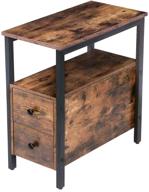 🪑 hoobro rustic brown and black narrow chairside end table with 2 drawers and open storage shelf - stable and sturdy construction - wood look accent furniture - nightstand for small spaces (bf54bz01) logo