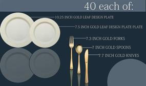 img 2 attached to 🍽️ Premium 200 Pcs Disposable Plastic Plates and Cutlery Set with 40 Gold Leaf Trim Dinner Plates, 40 Gold Dessert Plates, and 40 Pcs Glossy Gold Plastic Forks Knives Spoons