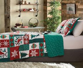 img 3 attached to Christmas Quilt Bedding - Queen Size Holiday Floral Bedspread, Red/Green Plaid Patchwork, Lightweight Reversible Design with Christmas Bird and Snowflake Patterns