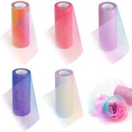 🌈 vgoodall 5pcs rainbow glitter tulle rolls - shimmer color assortment ribbon for table runner, baby shower sash, bow, tutu skirt, sewing, crafting fabric - wedding, unicorn, christmas party gift ribbon logo