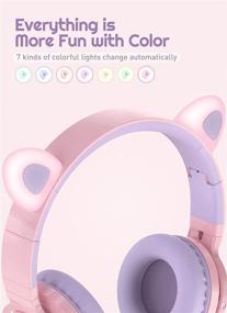 img 3 attached to 🎧 Наушники для детей Picun Bluetooth: беспроводные и за проводом наушники с ограниченным уровнем громкости 85 дБ с микрофоном, мерцающей светодиодной подсветкой - складные, дизайн в фиолетово-розовых тонах для школы, учебы, дома и путешествий.