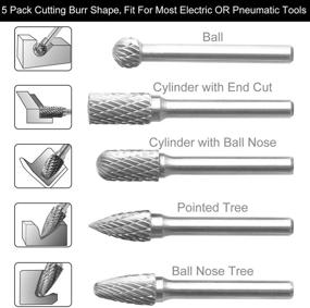 img 2 attached to 🛠️ Premium Tungsten Steel Carbide Rotary Burr Set - 5Pcs, 1/4inch Shank Double Cut Carbide Burr Set with 8MM Head - Ideal for Die Grinder Drill, DIY Woodworking Carving, Metal Polishing, Engraving