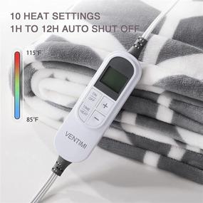 img 3 attached to 🔥 VENTIMI Heated Blanket Electric Throw | 10 Heating Levels &amp; 1-12 Hours Auto Off | Fast Heating | ETL Certified | 50x60 inches | Grey