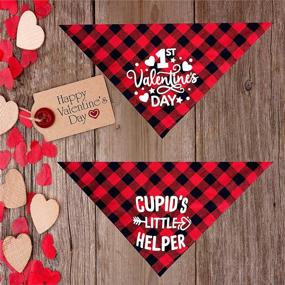 img 2 attached to 🐶 2 Pack Valentine's Dog Bandana - Pohshido Holiday Buffalo Plaid Scarfs for Small Medium Large Dogs Cats Pet Puppies (Hey Cupid)