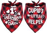 🐶 2 pack valentine's dog bandana - pohshido holiday buffalo plaid scarfs for small medium large dogs cats pet puppies (hey cupid) логотип