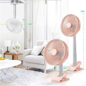 img 3 attached to 💨 Powerful and Quiet Portable Small Desk Fan - 8 inch Pink Mini Table Fan with USB Rechargeable Battery for Home, Office, Travel, and More