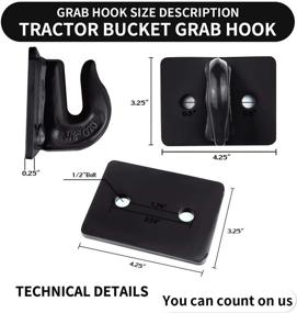 img 2 attached to 🚜 AMBULL (2 Pack) Heavy-Duty 3/8" Tractor Bucket Grab Hook Grade 70 - Forged Steel Bolt-On Grab Hook Tow Hook Mount with Backer Plate - Ideal for Tractor Bucket, RV, UTV, Truck - Max 15,000 lbs - Black