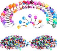 🌈 vibrant 200-piece belly button rings set: colorful body piercing jewelry with acrylic balls, banana barbells, and steel navel rings logo